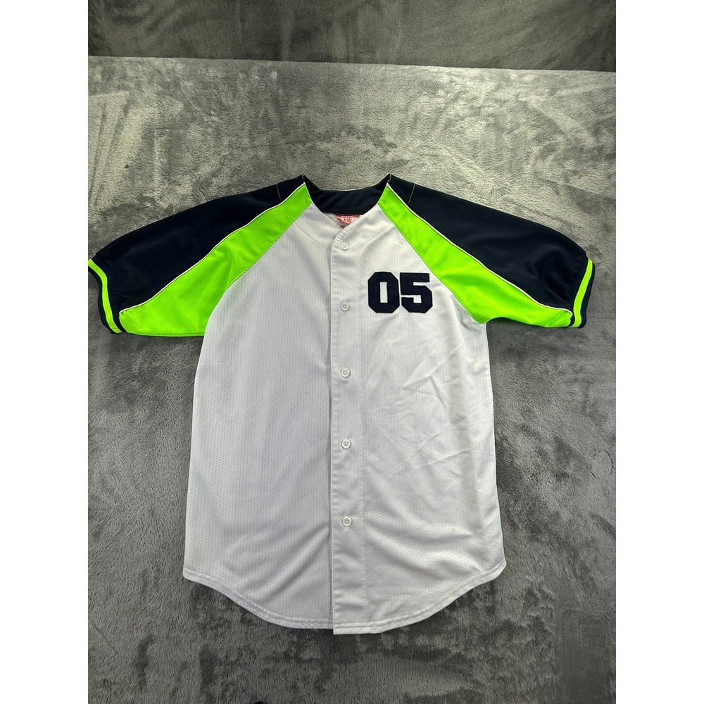 Athletic Works Mens White Navy Neon Green Mesh Baseball Jersey 05 Size M